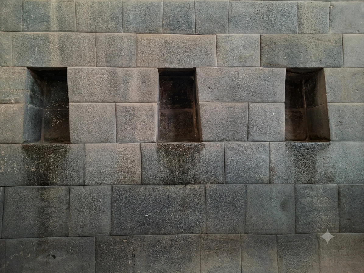 Trapezoidal niches set into a precision-fitted Inca wall at Qorikancha